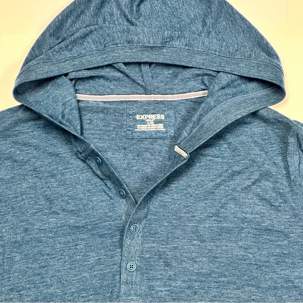 Express Men’s Blue Henley Shirt with Hood - Picture 5 of 8